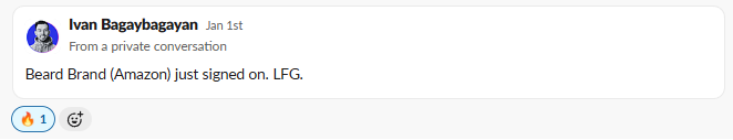 Slack message from Ivan Bagaybagayan confirming a new retainer client